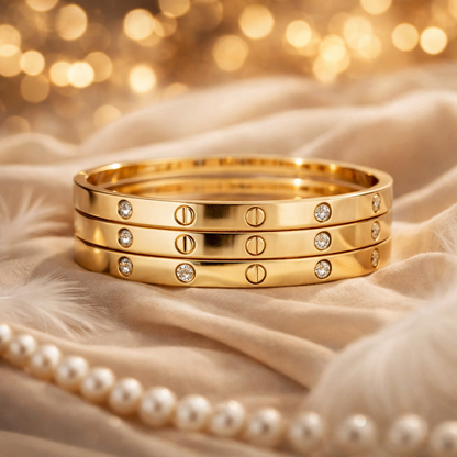 3 Bracelet Acier Inoxydable Doré avec Pierres - Résistant à l'Eau