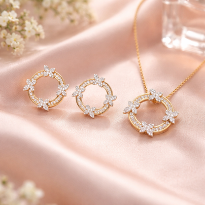 Parure Élégance Florale en Or et Zircons Brillants