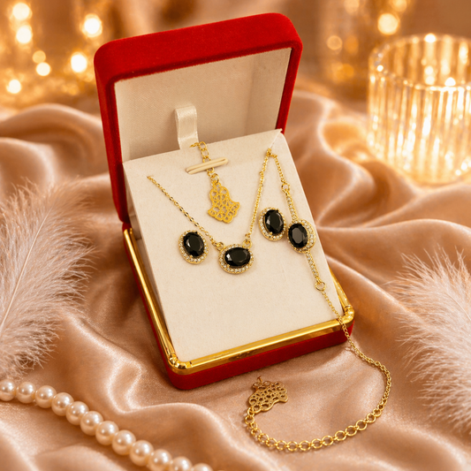 Ensemble Bijoux Noir & Or – Élégance Luxe Intemporelle