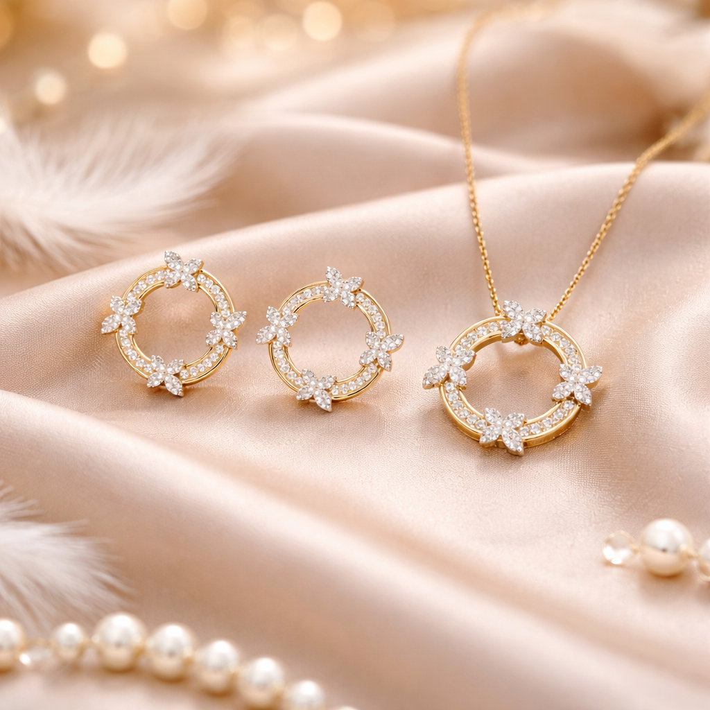 Parure Élégance Florale en Or et Zircons Brillants