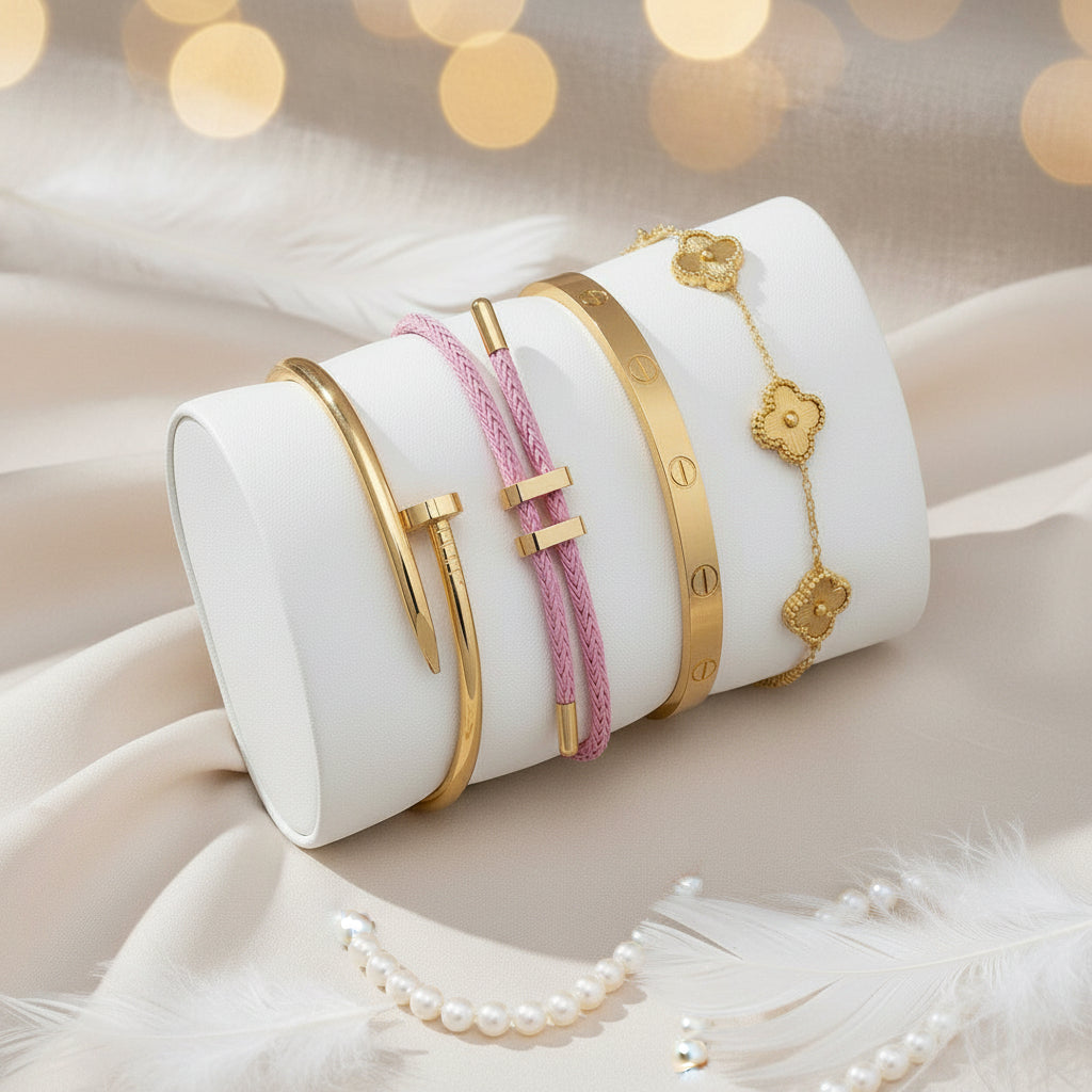 Set de Pulseras Doradas con Cuerda – 4 Piezas